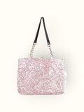 Bolsa Katrin Arabesque Terracota com Alças de Corrente e Couro Marrom Escuro