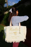 Bolsa Nuna Aqua com Alças de Couro Off White com Zíper
