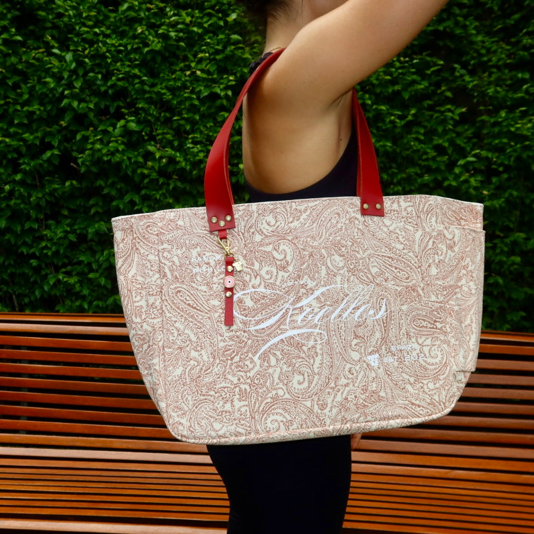 Bolsa Wallow Arabesque Terracota com Alça de Couro Vermelha