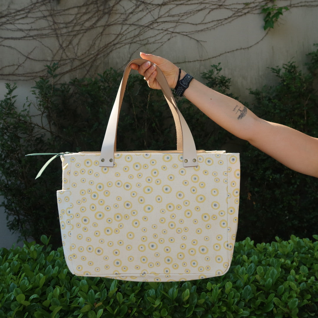 Bolsa Nuna Good Vibes Amarelo com Alças de Couro Off White