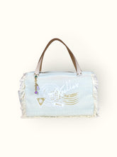 Bolsa Wallow Aqua com Alça de Couro Off White com Zíper
