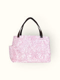 Bolsa Wallow Arabesque Rosa com Alça de Couro Marrom Escuro