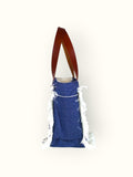 Bolsa Nuna Jeans com Alças de Couro Marrom com Zíper