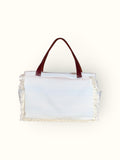 Bolsa Wallow Azul com Alça de Couro Marrom com Zíper