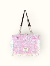 Bolsa Katrin Arabesque Rosa com Alças de Corrente e Couro Marrom Escuro