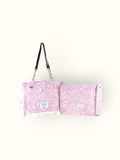 Bolsa Katrin Arabesque Rosa com Alças de Corrente e Couro Marrom Escuro