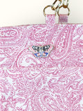 Bolsa Katrin Arabesque Rosa com Alças de Corrente e Couro Marrom Escuro