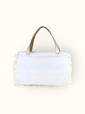 Bolsa Wallow Azul com Alça de Couro Off White com Zíper