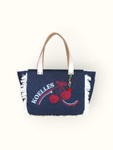 Bolsa Nuna Jeans Preto com Alças de Couro Off White com Zíper