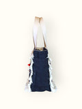 Bolsa Nuna Jeans Preto com Alças de Couro Off White com Zíper