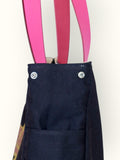 Bolsa Wallow Preta com Alça de Couro Rosa