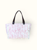 Bolsa Nuna Rosa com Alças de Couro Marrom Escuro com Zíper