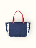 Bolsa Nuna Jeans Preto com Alças de Couro Vermelho com Zíper