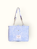Bolsa Katrin Arabesque Azul com Alças de Corrente e Couro Prata