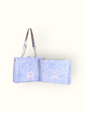 Bolsa Katrin Arabesque Azul com Alças de Corrente e Couro Prata