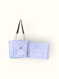 Bolsa Katrin Arabesque Azul com Alças de Corrente e Couro Marrom Escuro