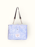Bolsa Katrin Arabesque Azul com Alças de Corrente e Couro Marrom Escuro