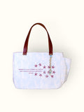 Bolsa Nuna Azul com Alças de Couro Marrom