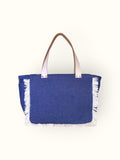 Bolsa Nuna Jeans com Alças de Couro Off White com Zíper