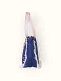 Bolsa Nuna Jeans com Alças de Couro Off White com Zíper