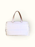 Bolsa Wallow Azul com Alça de Couro Off White com Zíper