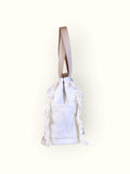 Bolsa Wallow Azul com Alça de Couro Off White com Zíper