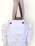 Bolsa Wallow Azul com Alça de Couro Off White com Zíper