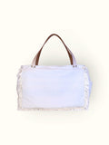 Bolsa Wallow Azul com Alça de Couro Off White com Zíper