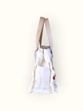 Bolsa Wallow Azul com Alça de Couro Off White com Zíper