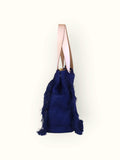 Bolsa Wallow Marinho com Alça de Couro Off White com Zíper