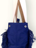 Bolsa Wallow Marinho com Alça de Couro Off White com Zíper