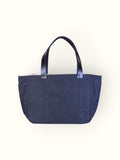 Bolsa Nuna Jeans Preto com Alças de Couro Preto