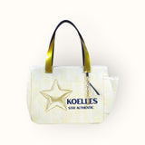 Bolsa Nuna Amarelo com Alças de Couro Dourada
