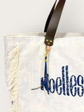 Bolsa Wallow Azul com Alça de Couro Marrom Escuro com Zíper