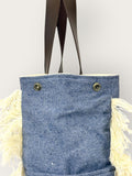 Bolsa Wallow Jeans Claro com Alça de Couro Marrom Escuro