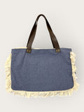 Bolsa Wallow Jeans Claro com Alça de Couro Marrom Escuro