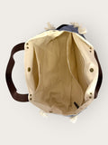 Bolsa Wallow Jeans Claro com Alça de Couro Marrom Escuro
