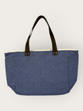 Bolsa Nuna Jeans Claro com Alças de Couro Marrom Escuro