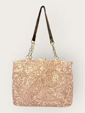 Bolsa Katrin Arabesque Terracota com Alças de Corrente e Couro Marrom Escuro