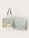 Bolsa Katrin Arabesque Turquesa com Alças de Corrente e Couro Marrom Escuro