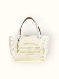 Bolsa Nuna Bege com Alças de Couro Off White com Zíper