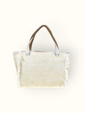 Bolsa Nuna Bege com Alças de Couro Off White com Zíper