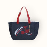 Bolsa Nuna Jeans Preto com Alças de Couro Vermelho