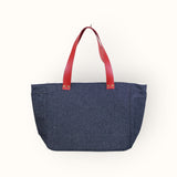 Bolsa Nuna Jeans Preto com Alças de Couro Vermelho