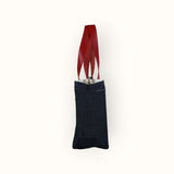 Bolsa Nuna Jeans Preto com Alças de Couro Vermelho