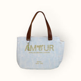 Bolsa Nuna Azul com Alças de Couro Marro Café