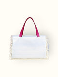 Bolsa Wallow Azul com Alça de Couro Rosa com Zíper