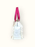 Bolsa Wallow Azul com Alça de Couro Rosa com Zíper