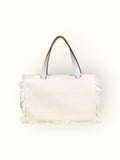 Bolsa Wallow Bege com Alça de Couro Off White com Zíper