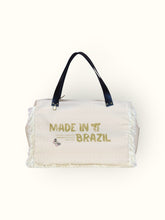 Bolsa Wallow Bege com Alça de Couro Preta com Zíper